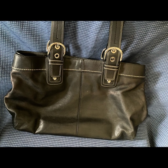 Coach Vintage Double Handled Leather Black Handbag with COA - Picture 2 of 3